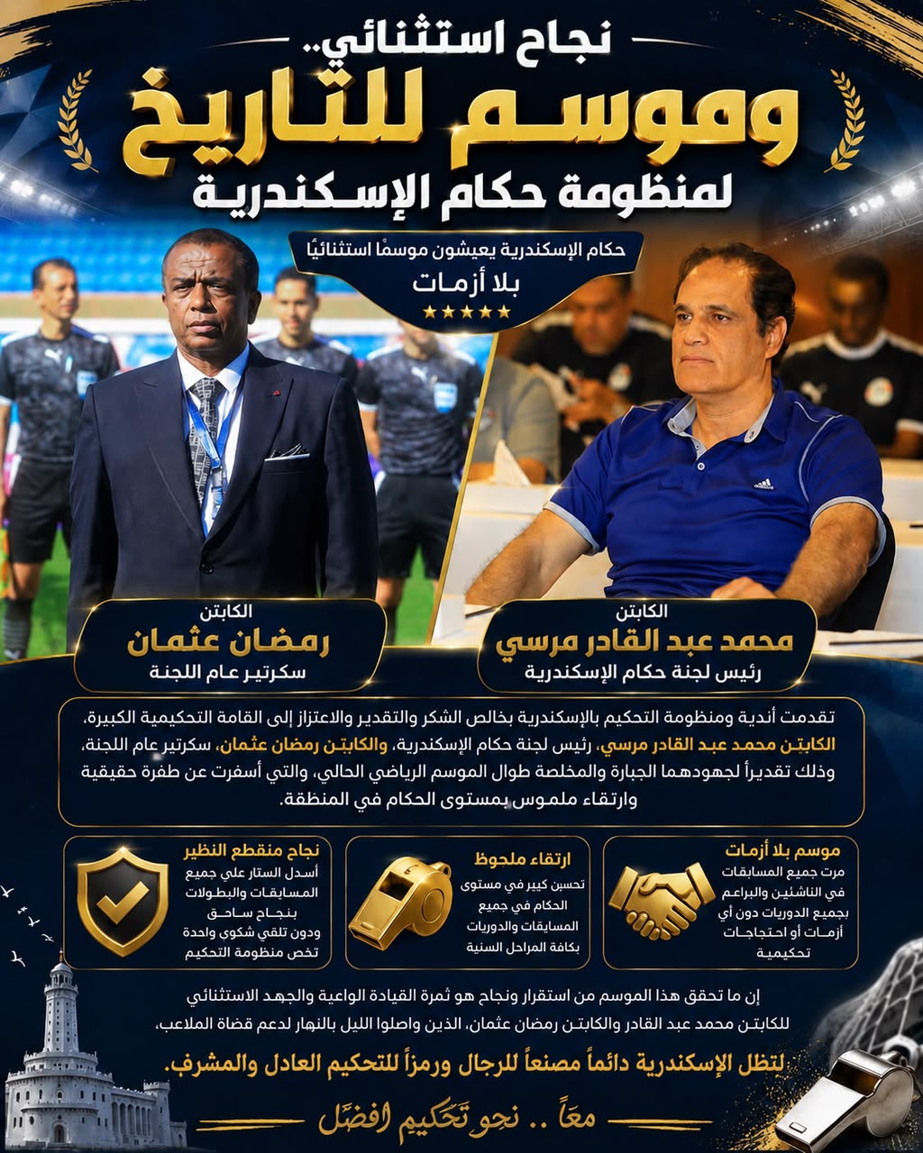 نجاح استثنائي وموسم للتاريخ لمنظومن حكام الاسكندريه